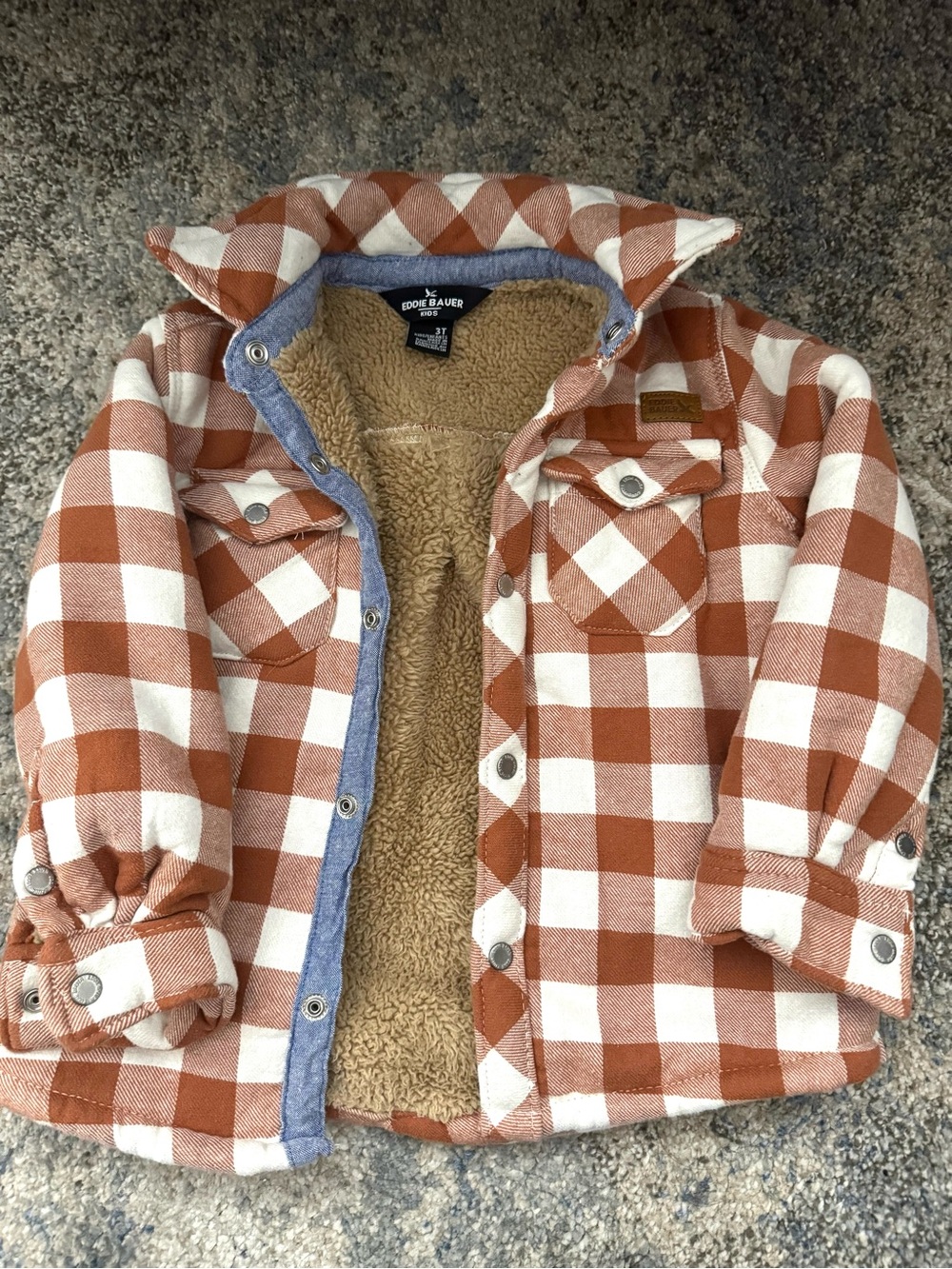 Eddie Bauer Orange and White Buffalo Check Puffer Jacket
